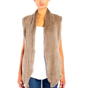 REVOLVE June Corded Knit Rabbit Fur Vest Shawl with Pockets sz XS